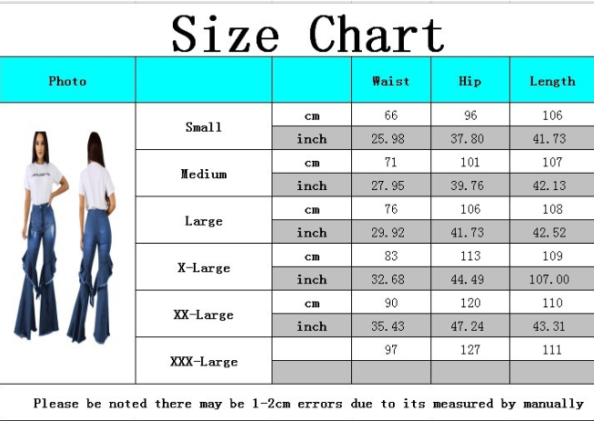 Fashion denim flared pants with hole stitching