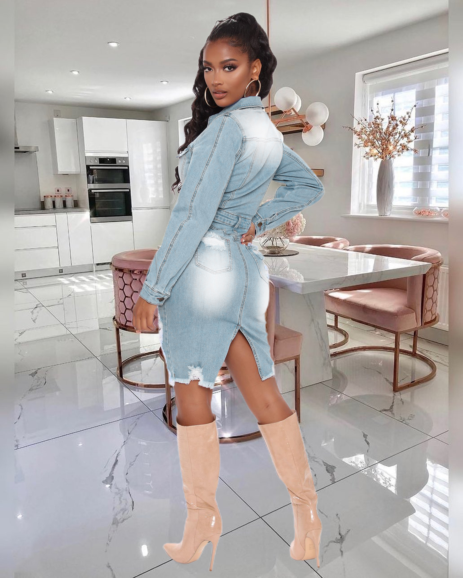 Fashion ripped denim dress