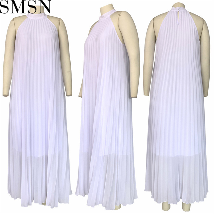 Casual Dress large size fashion pleated loose temperament sleeveless dress for women
