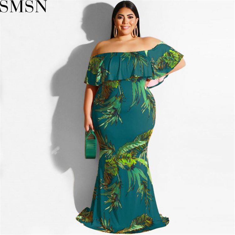 Plus Size Dress 2022 Summer Sunflowers Leaf Printed Sexy Tight Dress