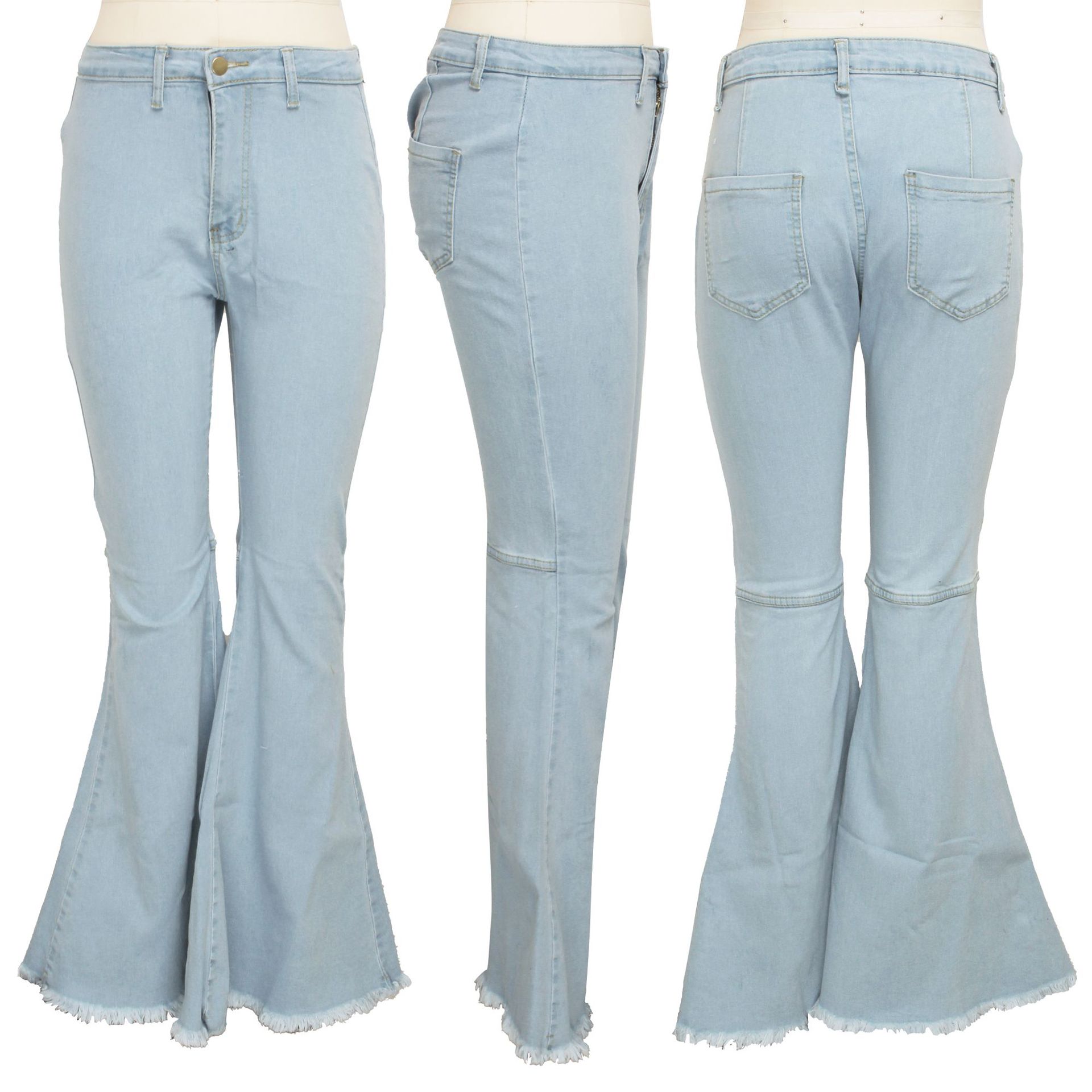 Fashion high waist elastic denim flared pants