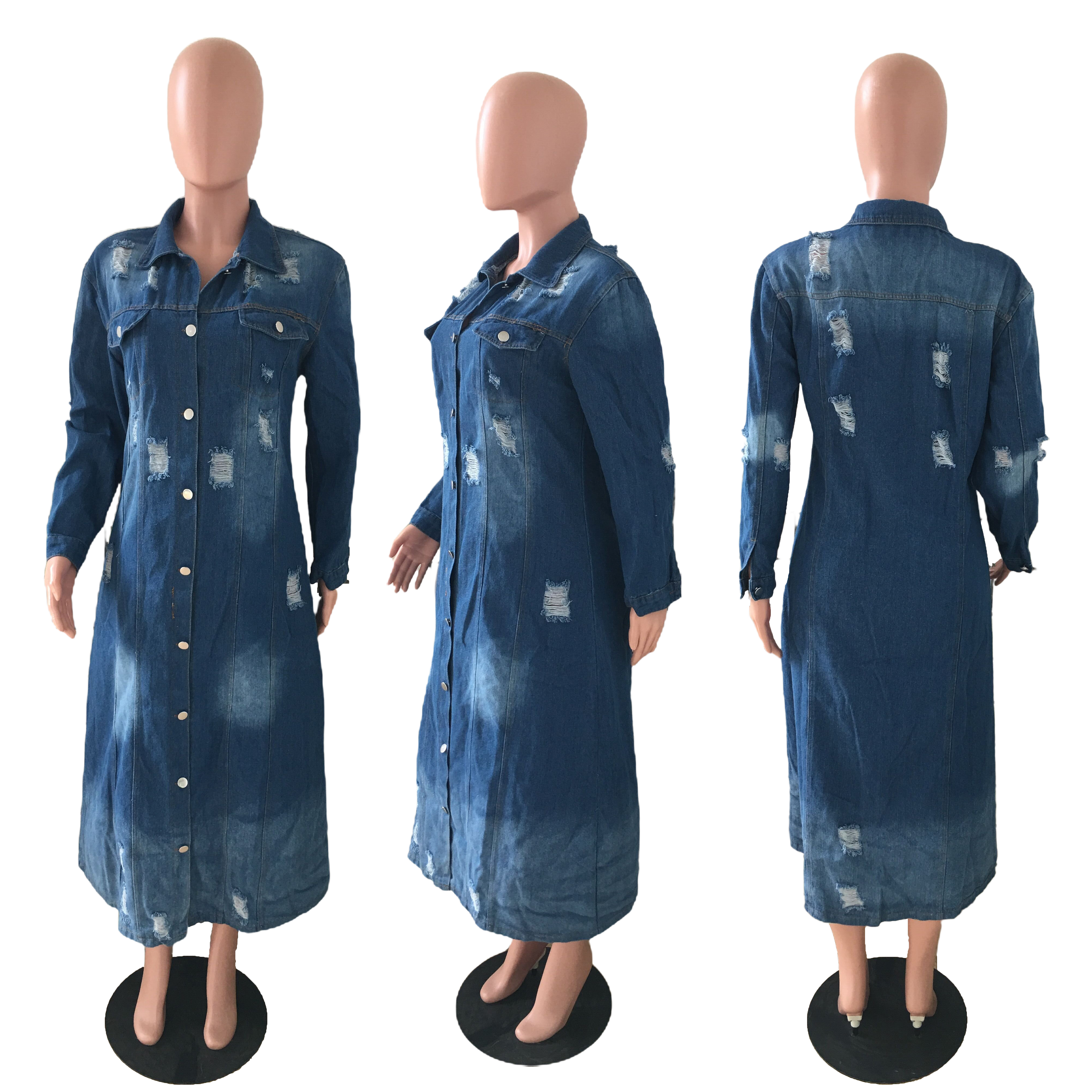 New denim long Cape hole dress