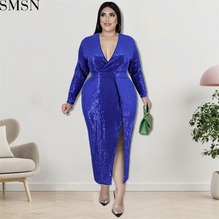 Plus Size Dress fall women clothing wholesale Velvet Bottom embroidered sequined dress