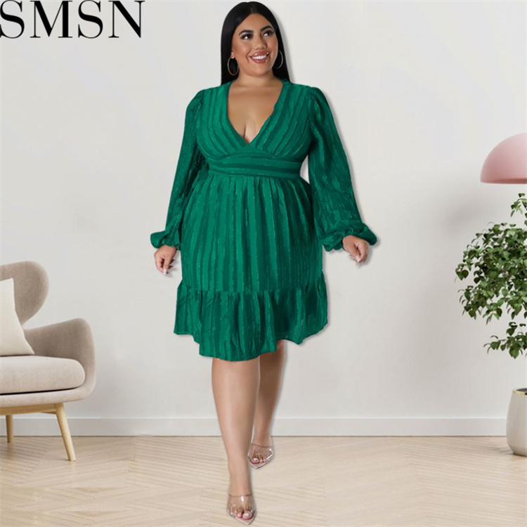 Plus Size Dress European and American women clothes wholesale supply Jacquard striped dress