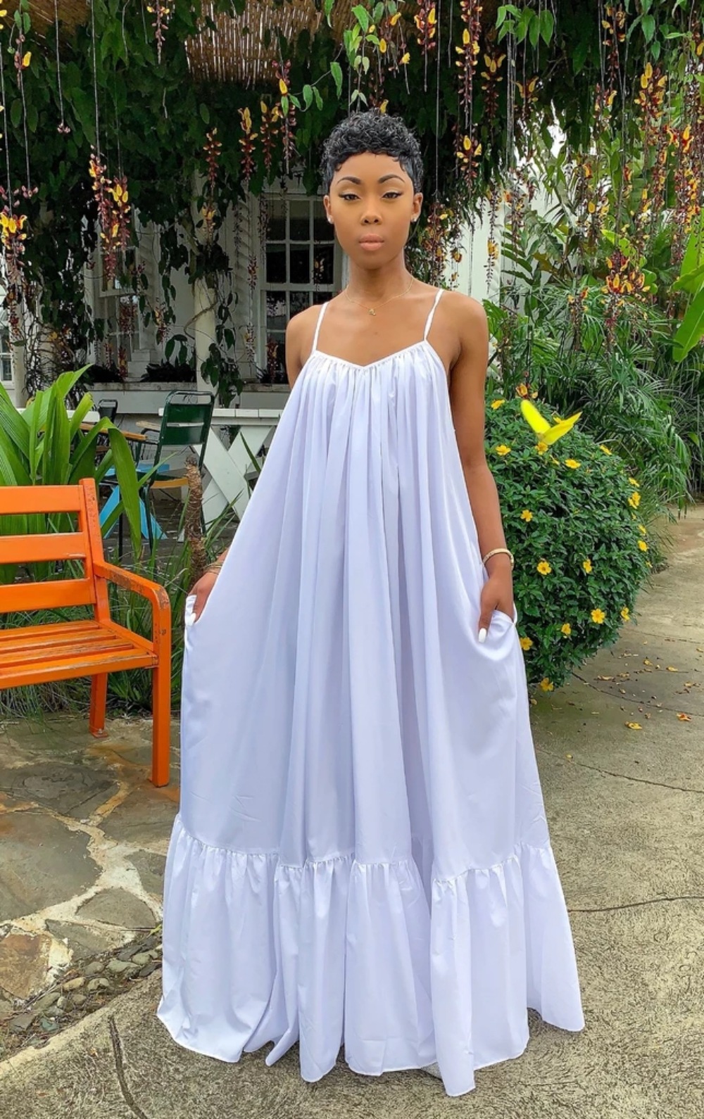 Sexy Slingless Sleeveless Solid Color Long Swing Dress