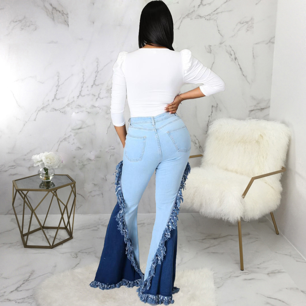 Fashion splicing jeans flared pants