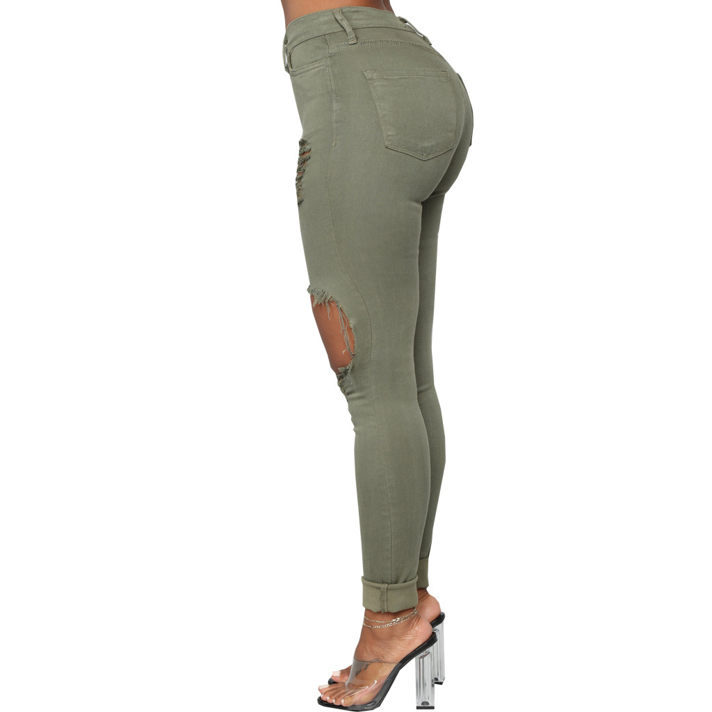 Fashion high waist denim hole tights