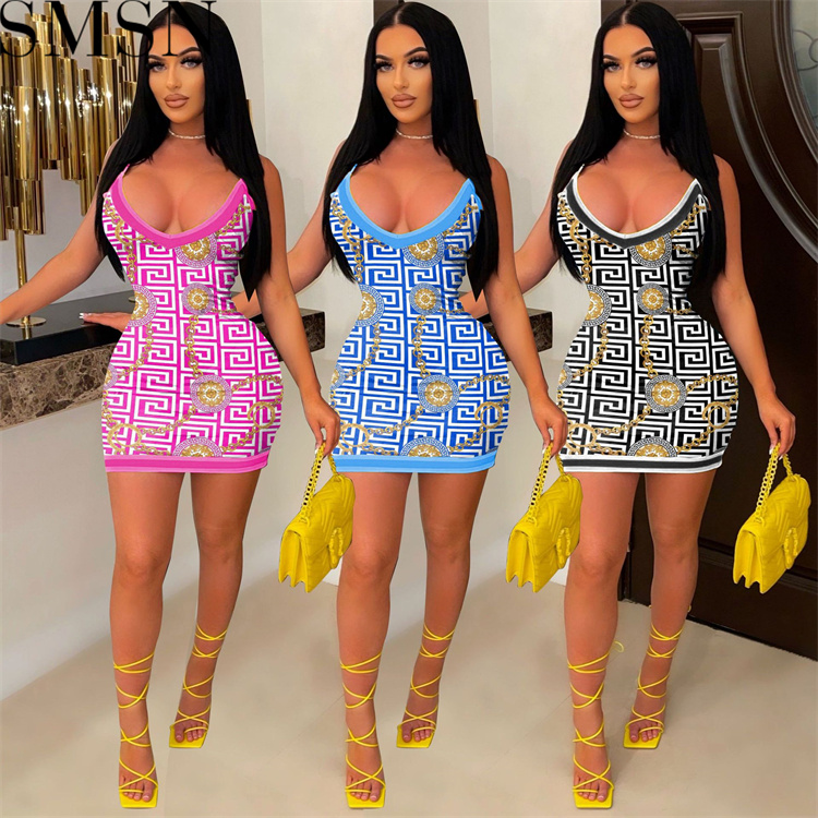 Fashion women dress fashion sexy sling dress clip printed dress