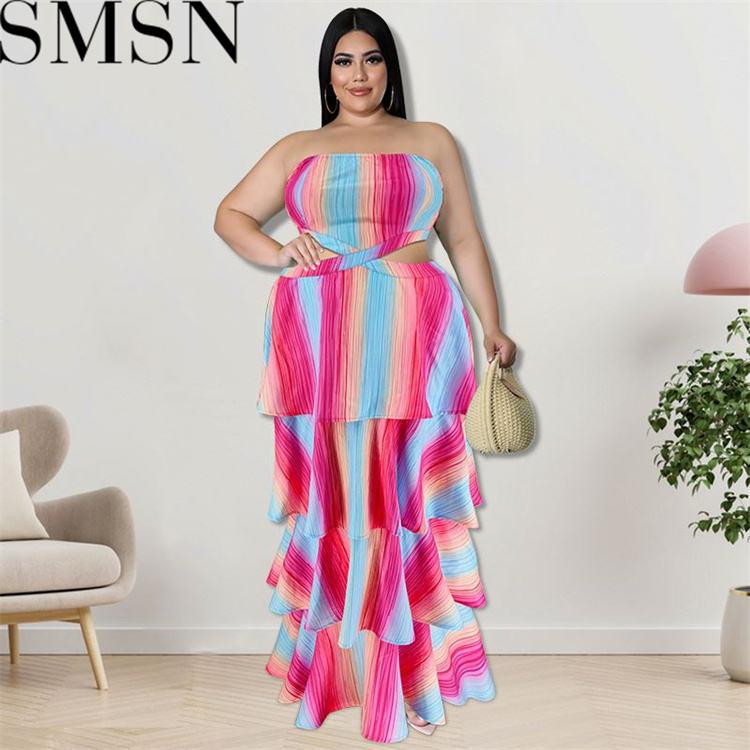 Plus Size Dress Wholesale Tube Top Vertical Bar Large Swing Dress