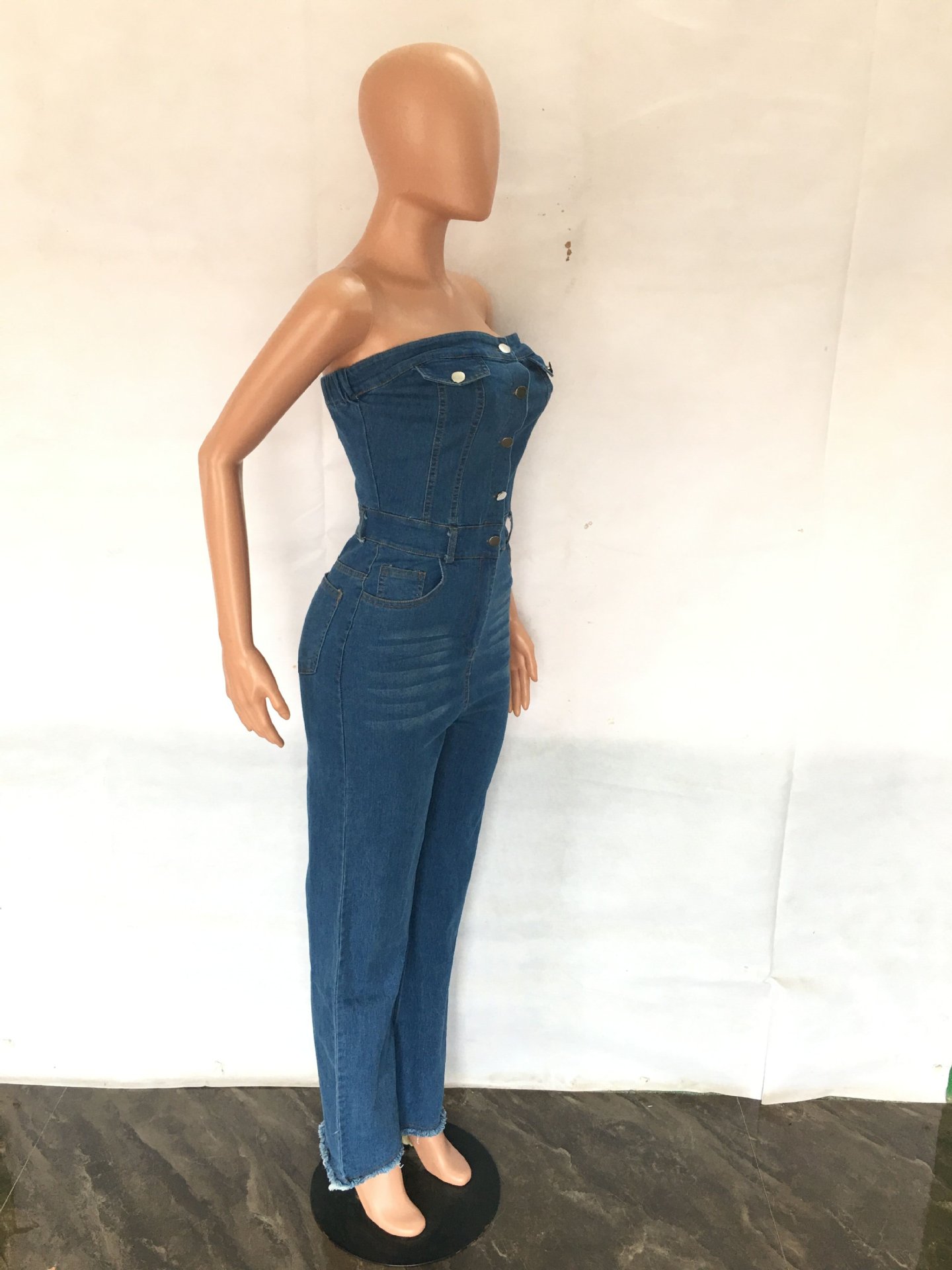 Bra Large Off Shoulder Slim Fit Micro Horn Denim jumpsuit