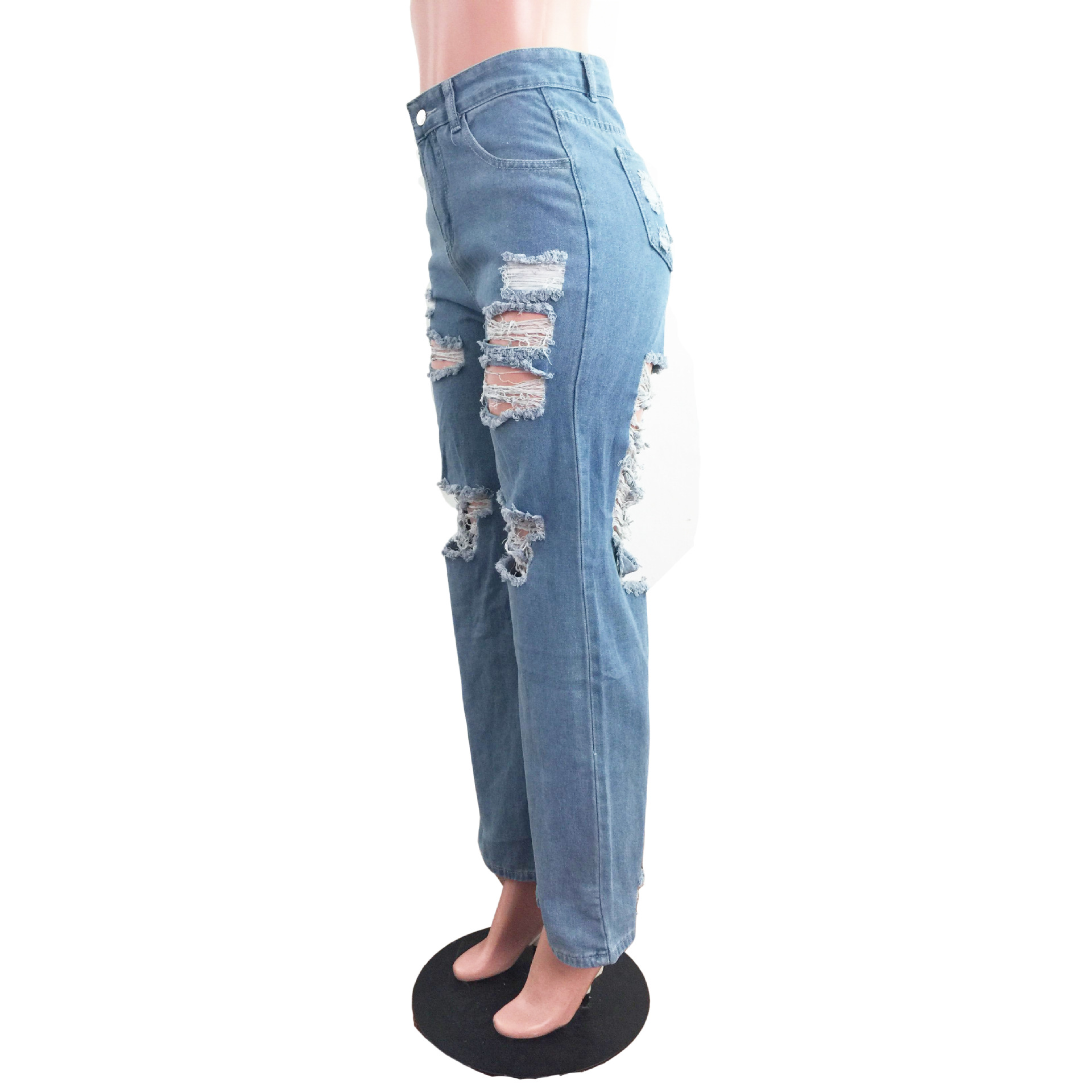 Casual loose High Waist Wide Leg Jeans with holes