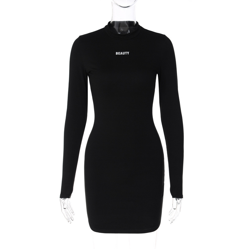 Long Sleeved Pullover Letter Printed Street Outdoor Short Dress