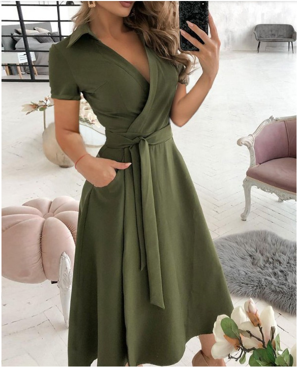 Fashionable Long Sleeved V-Neck Printed Dress