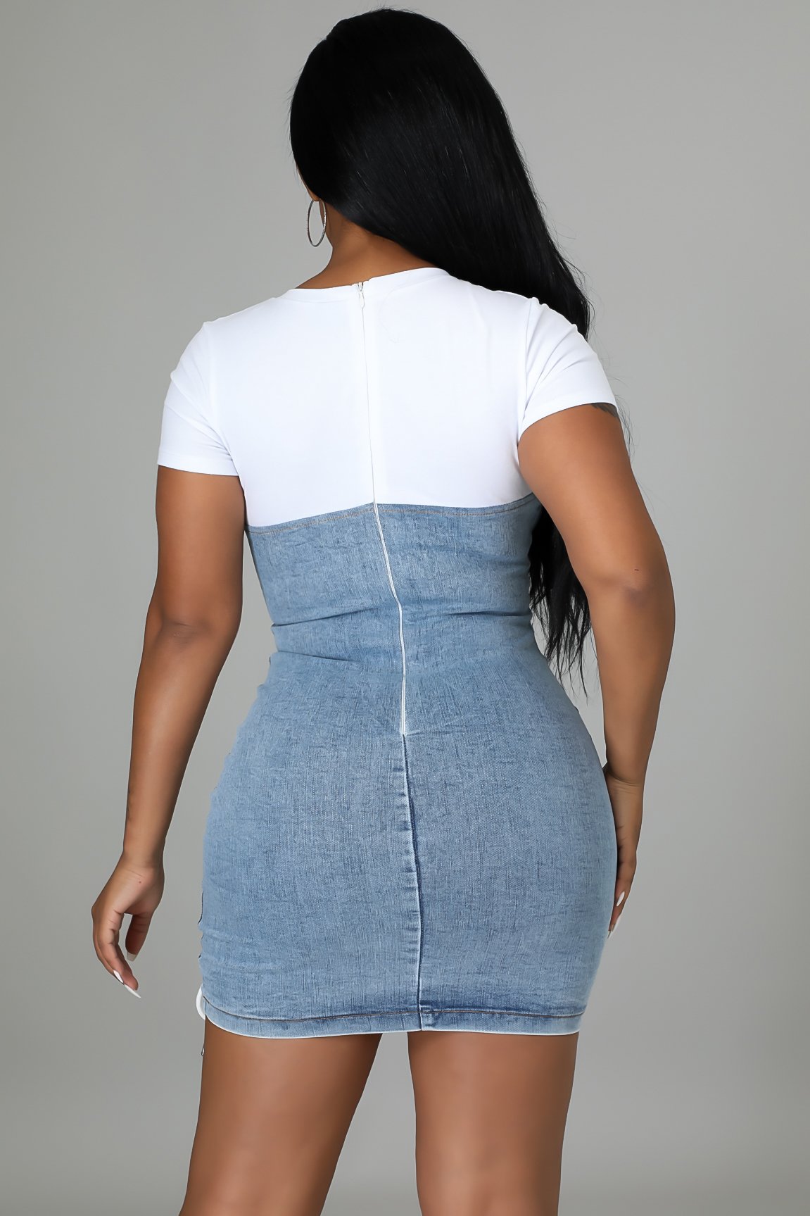 Fashion denim color matching sexy dress