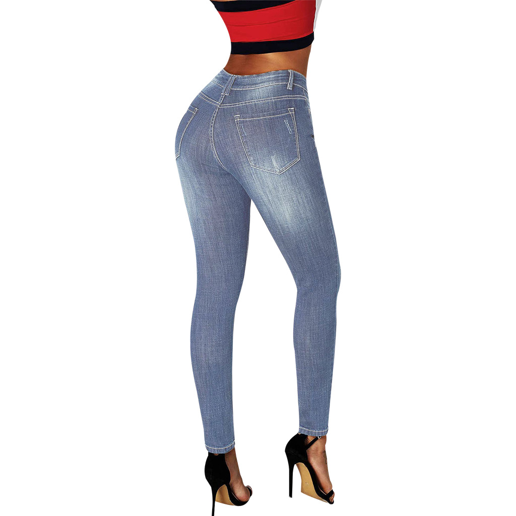 Hole washing slim elastic denim Leggings