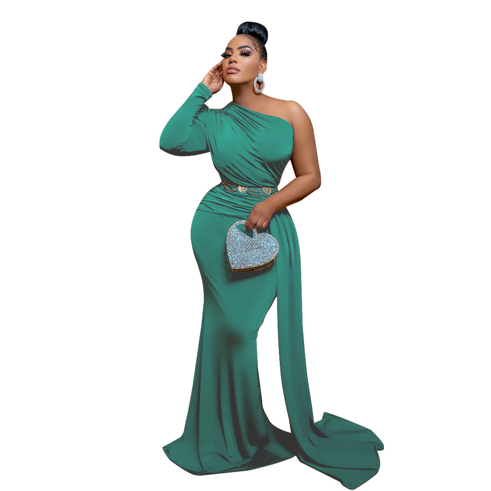 Plus Size Dress fashion women wear popular formal dress diagonal collar patch dress