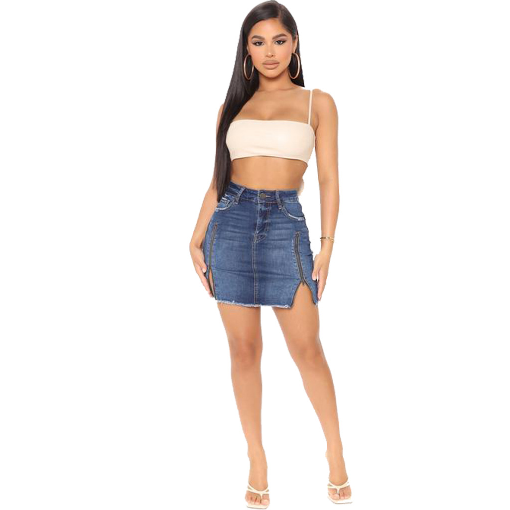 Fashion denim elastic skirt with buttock stitching