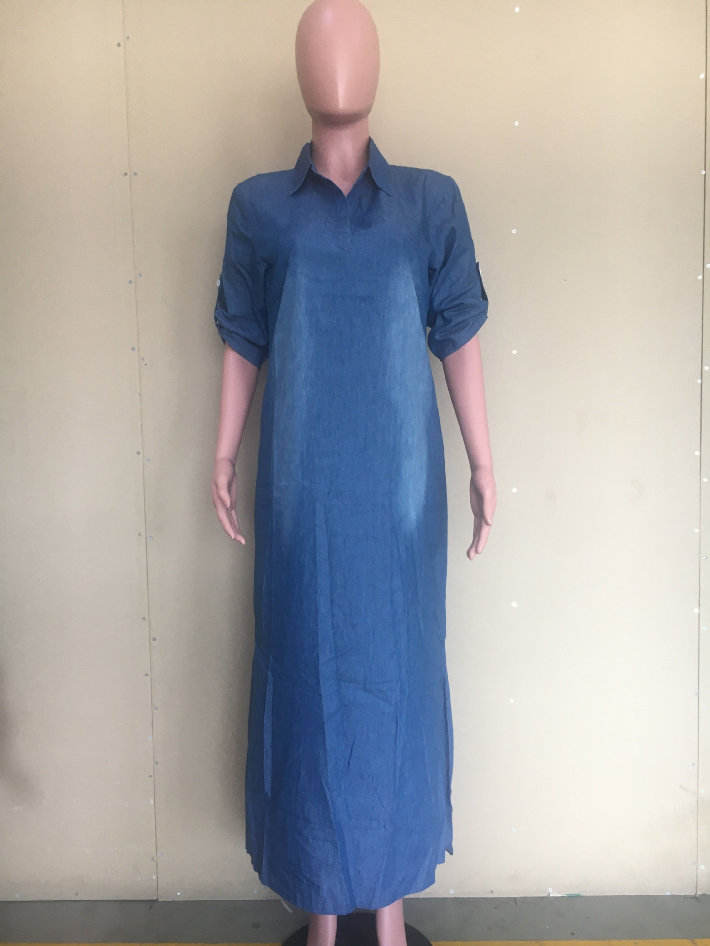 Washed denim loose dress