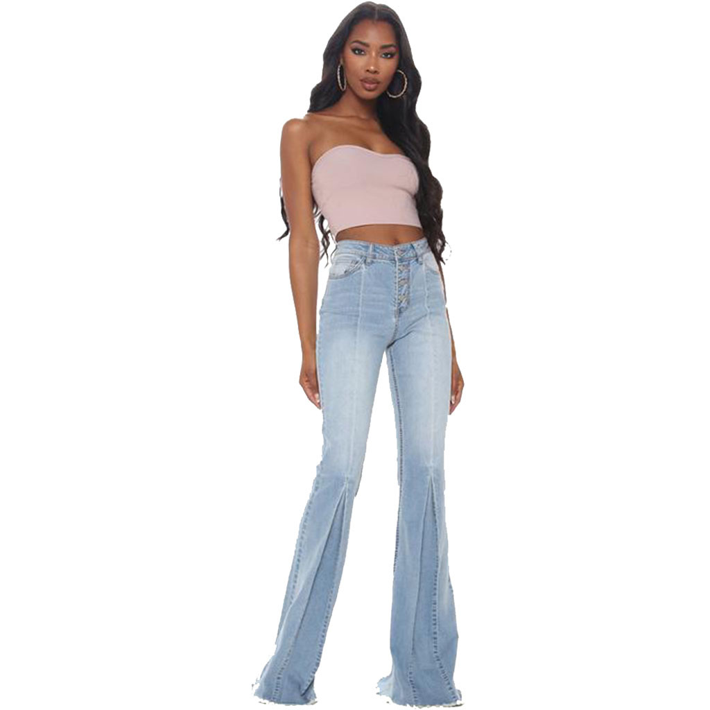 Fashion stitching washed jeans stretch flared pants