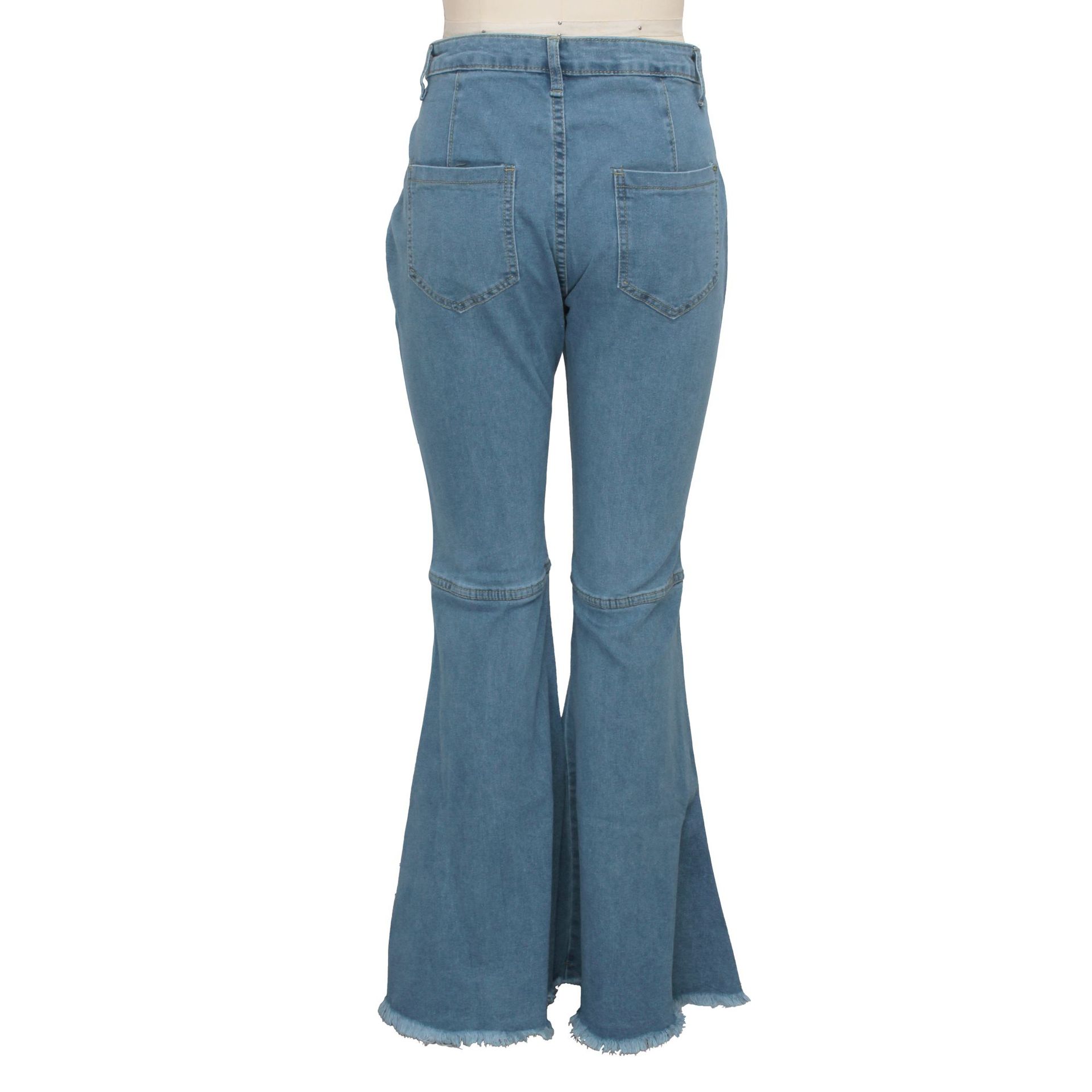 Fashion high waist elastic denim flared pants