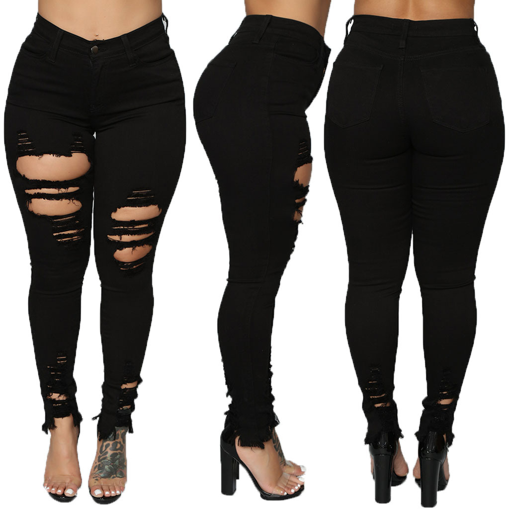 Sexy hole wash slim stretch jeans Leggings