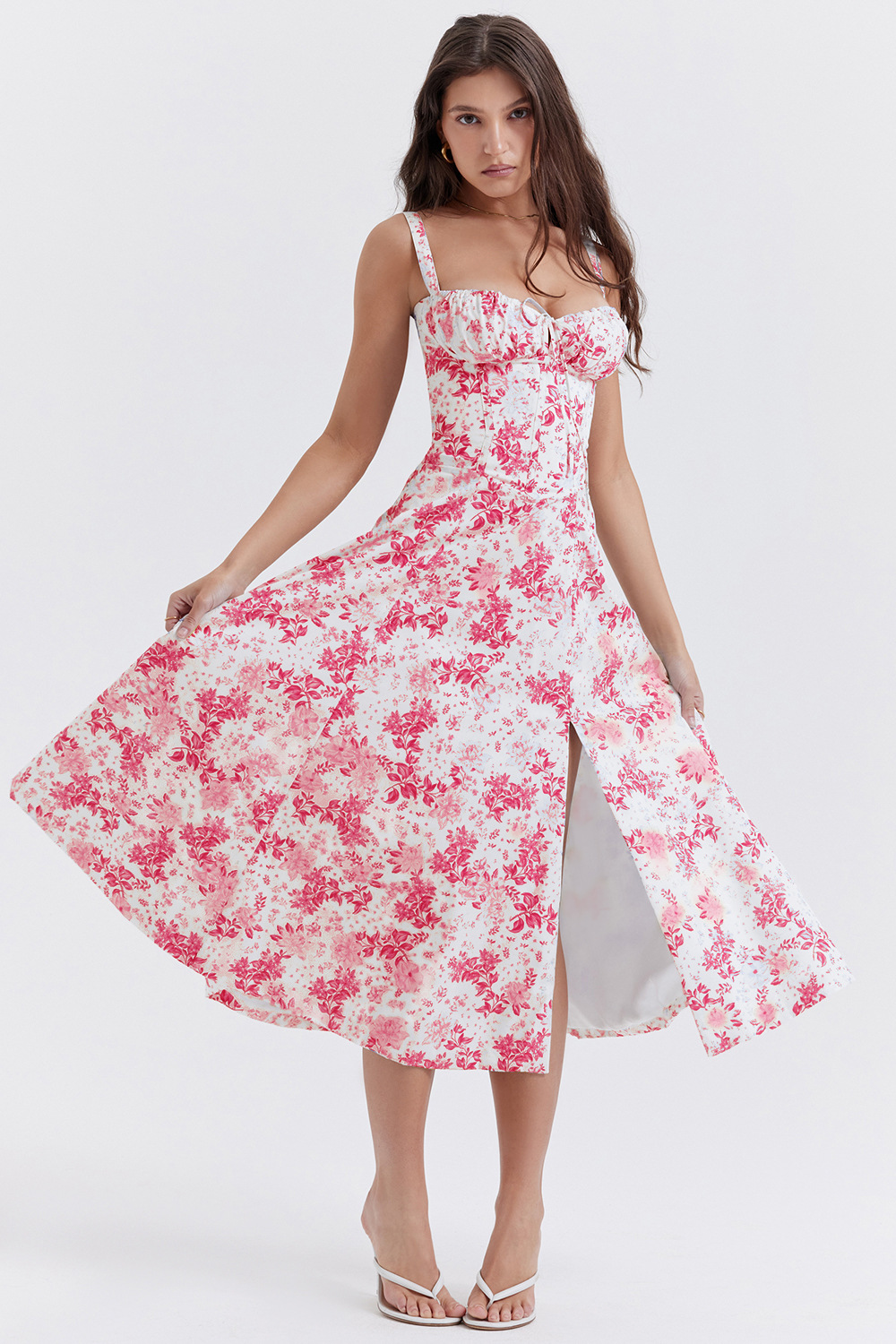 Elegant Floral Print Large Swing Dress
