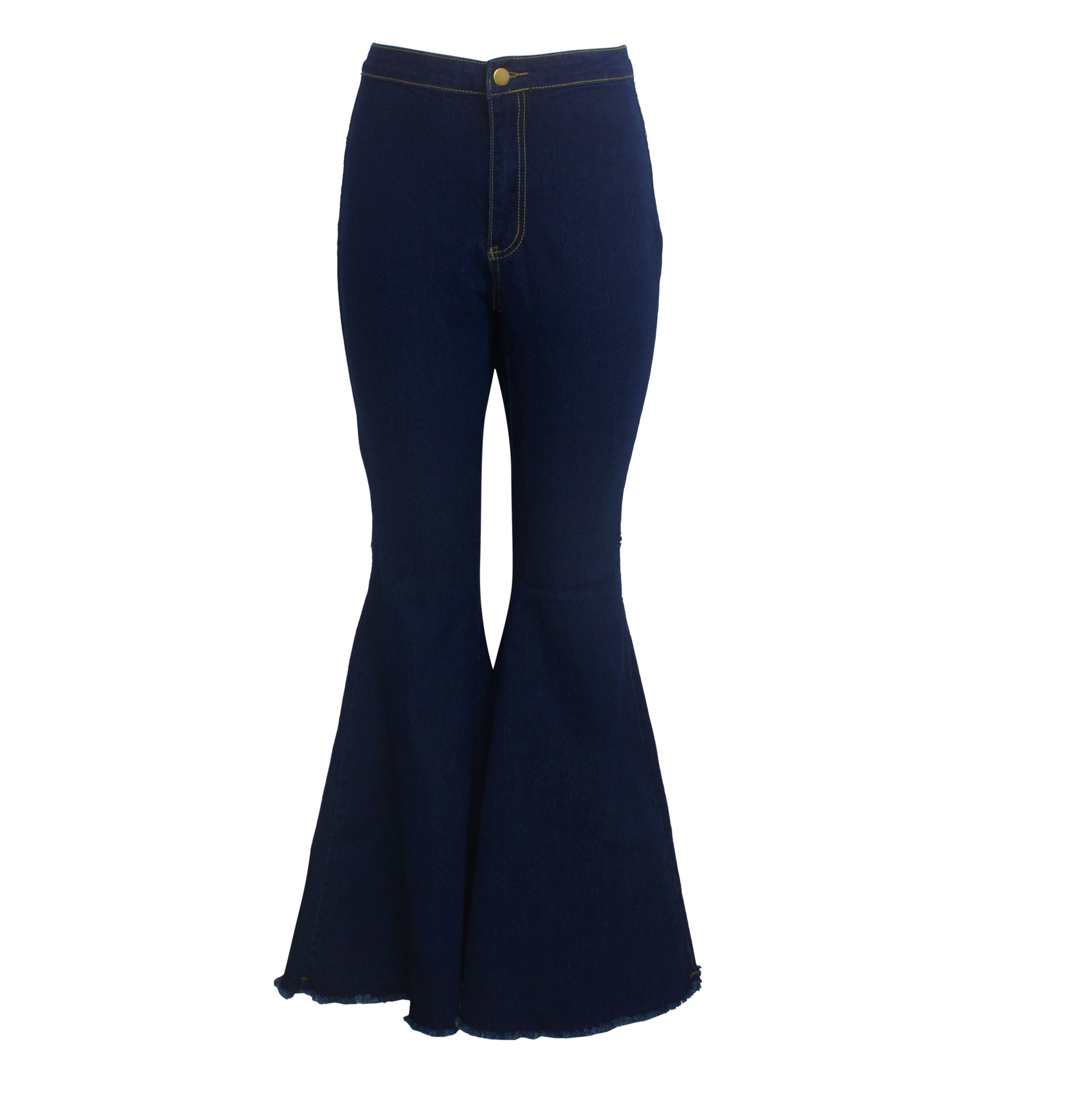 Fashion high waist elastic denim flared pants