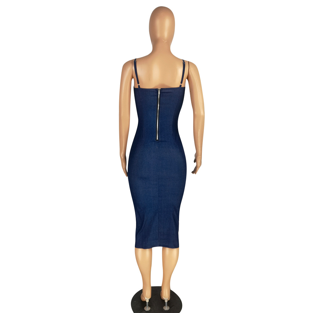 Suspender imitation denim dress