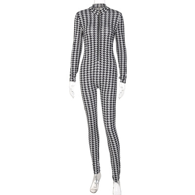 Women clothing 2120 autumn fashion print slimming plaid sports yoga one piece wholesale jumpsuits