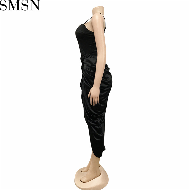 Evening Dresses 2022 Fashion solid color women sexy spaghetti straps chest wrap crimp split dress