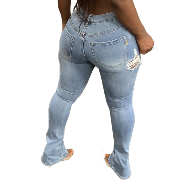 Ripped elastic split jeans