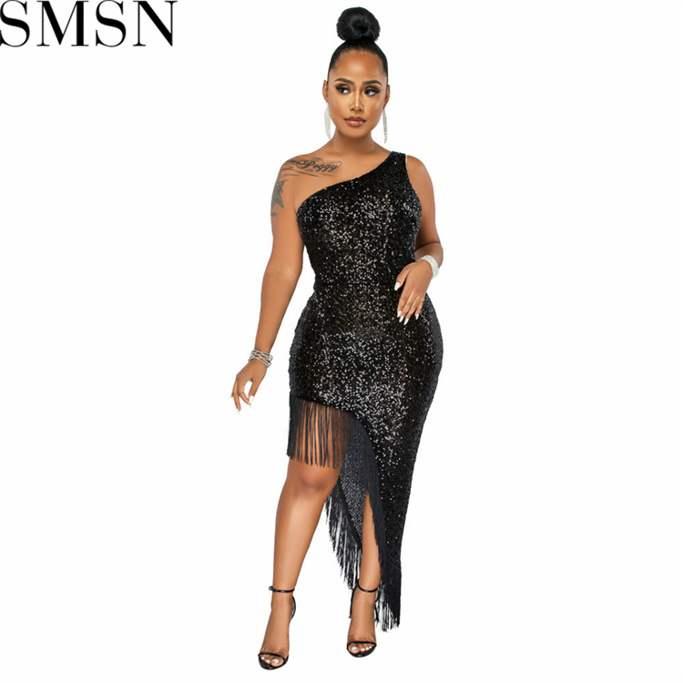 Plus size dress Amazon women fringe skirt dress irregular slit skirt