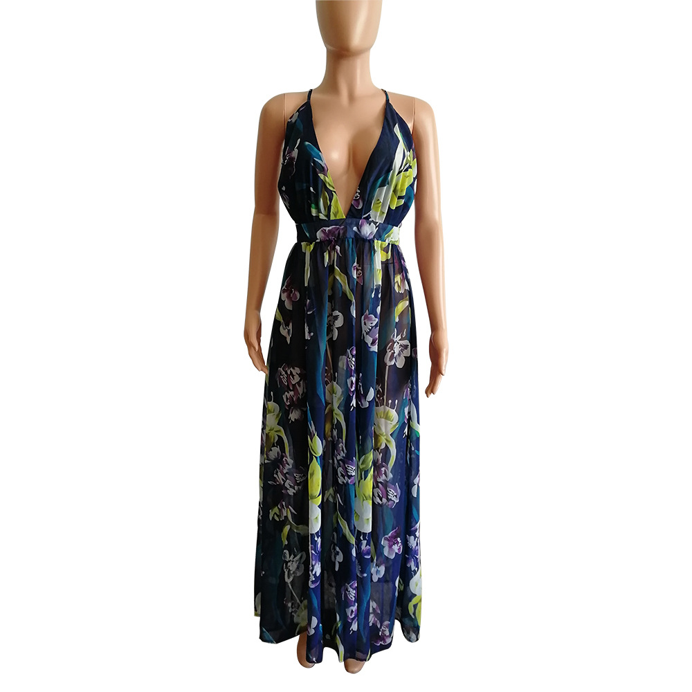 Plus Size Dress Amazon Ebay popular European and American deep V neck backless chiffon dress