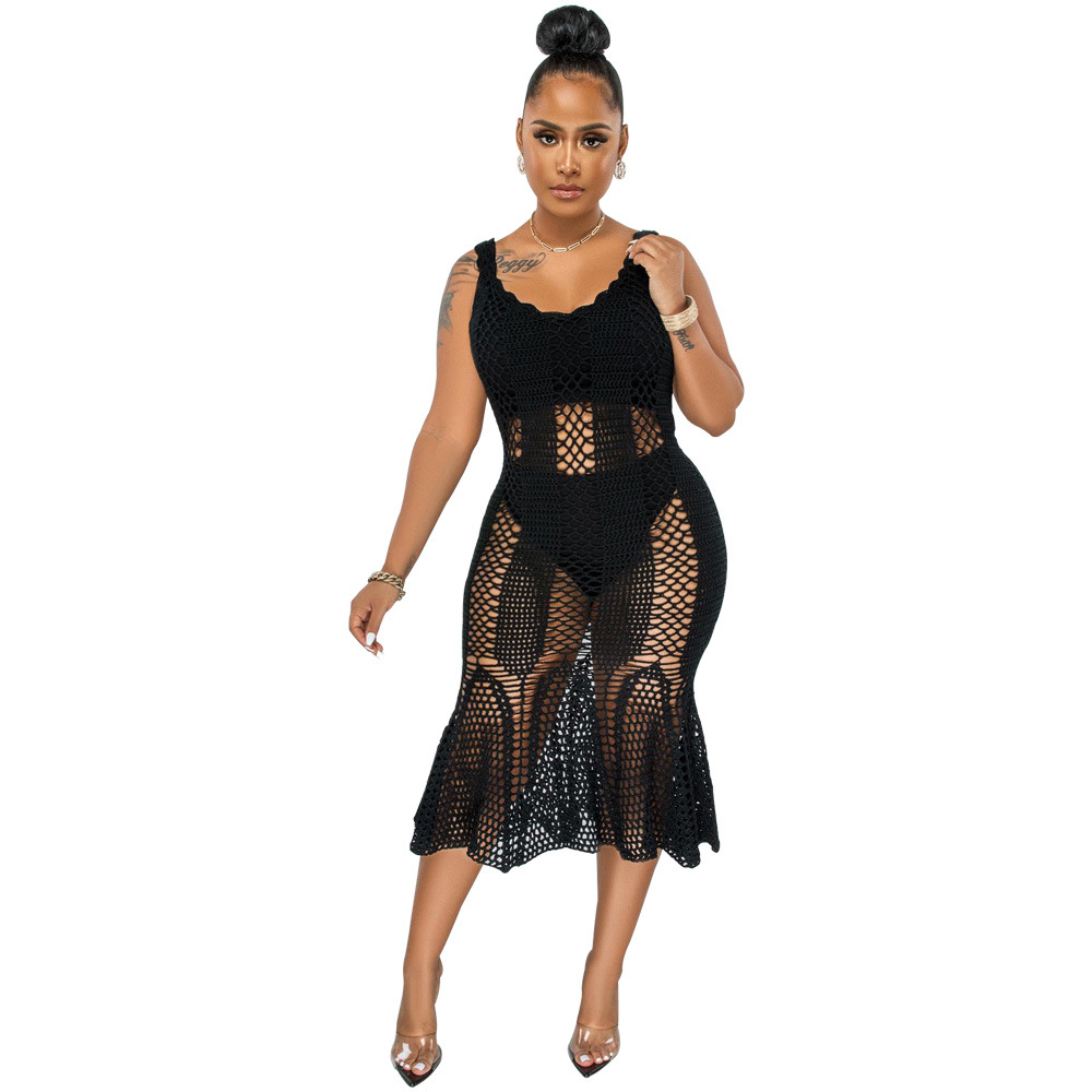 Fashion women dress Amazon Ins Style Sexy Cutout Strap Blouse Hand Crochet Knitted Dress