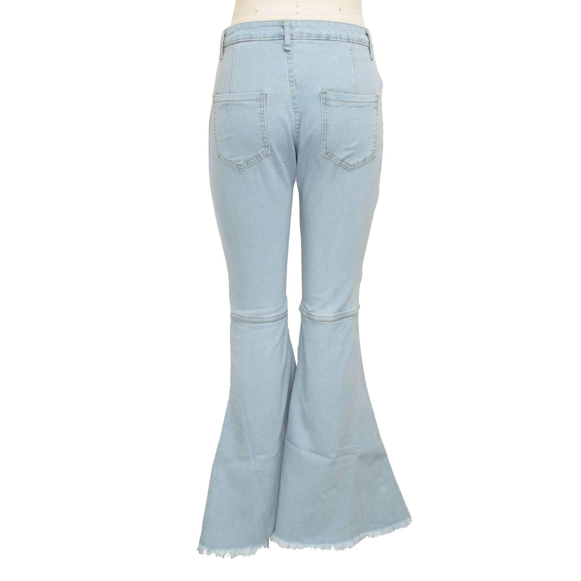 Fashion high waist elastic denim flared pants
