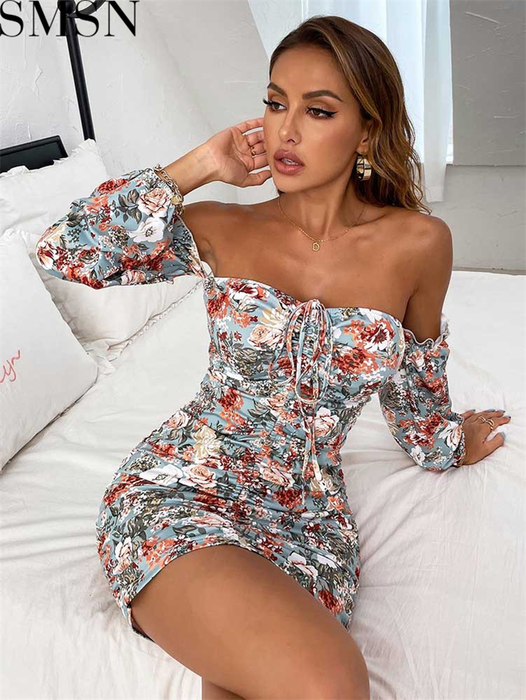 Plus Size Dress Amazon women new tube top printed sheath slim dress