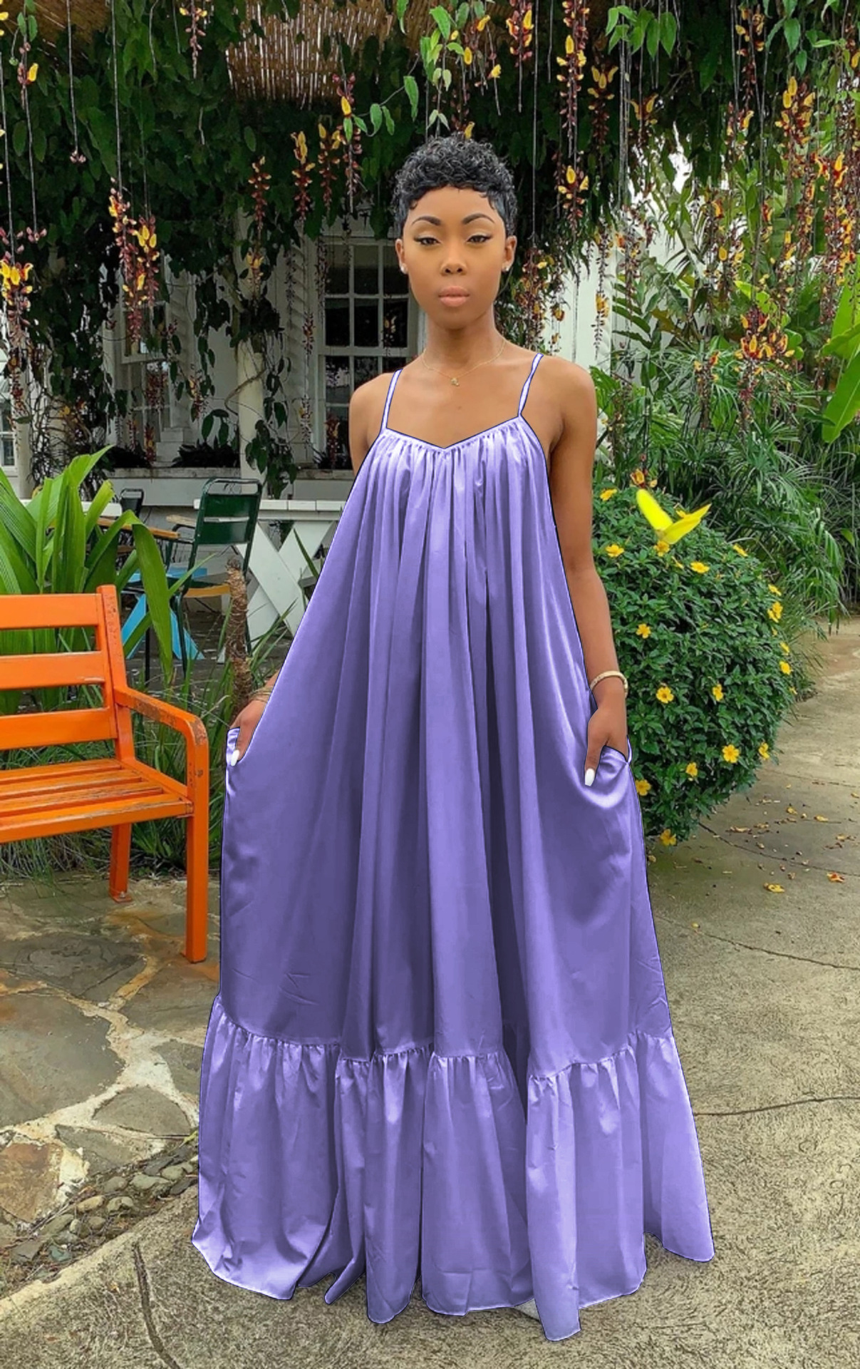 Sexy Slingless Sleeveless Solid Color Long Swing Dress