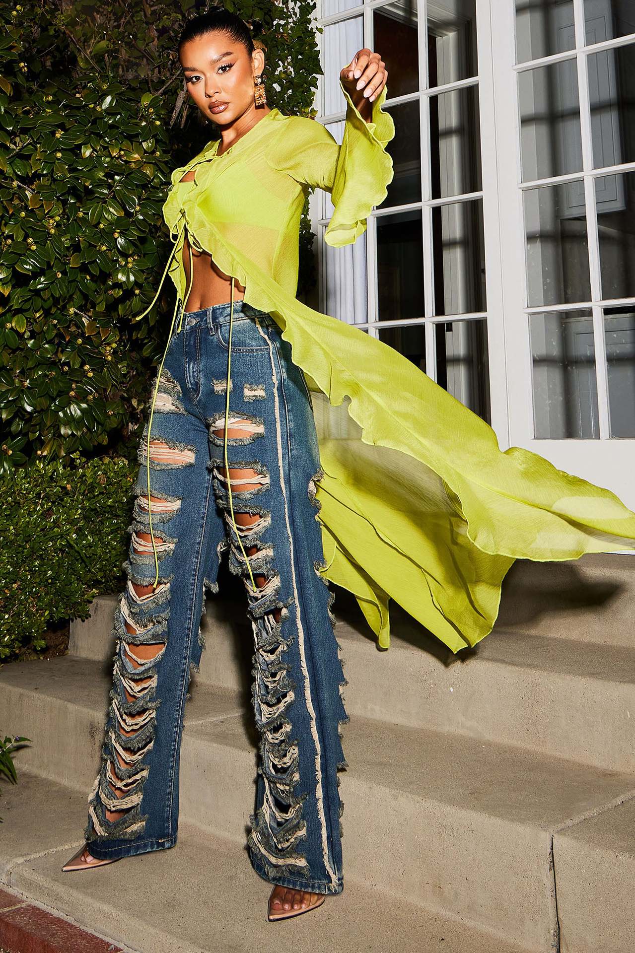 Sexy Oversized Micro Stretch Perforated Micro Flare Jeans