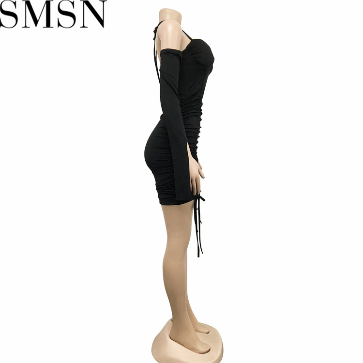 Plus Size Dress Amazon European and American fashion women lace up long sleeve skirt dress