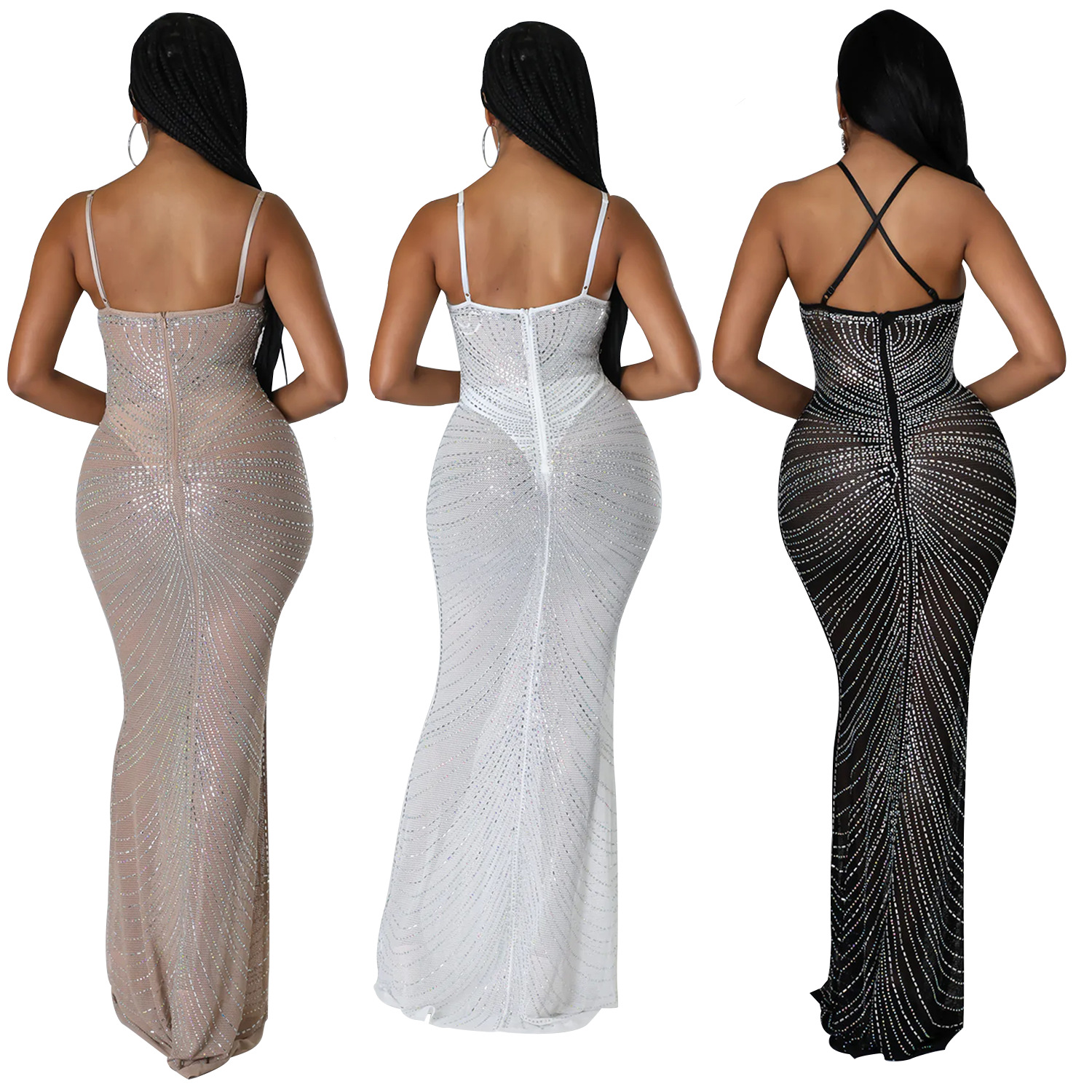 Sexy Mesh Hot Diamond Nightclub Strap Dress