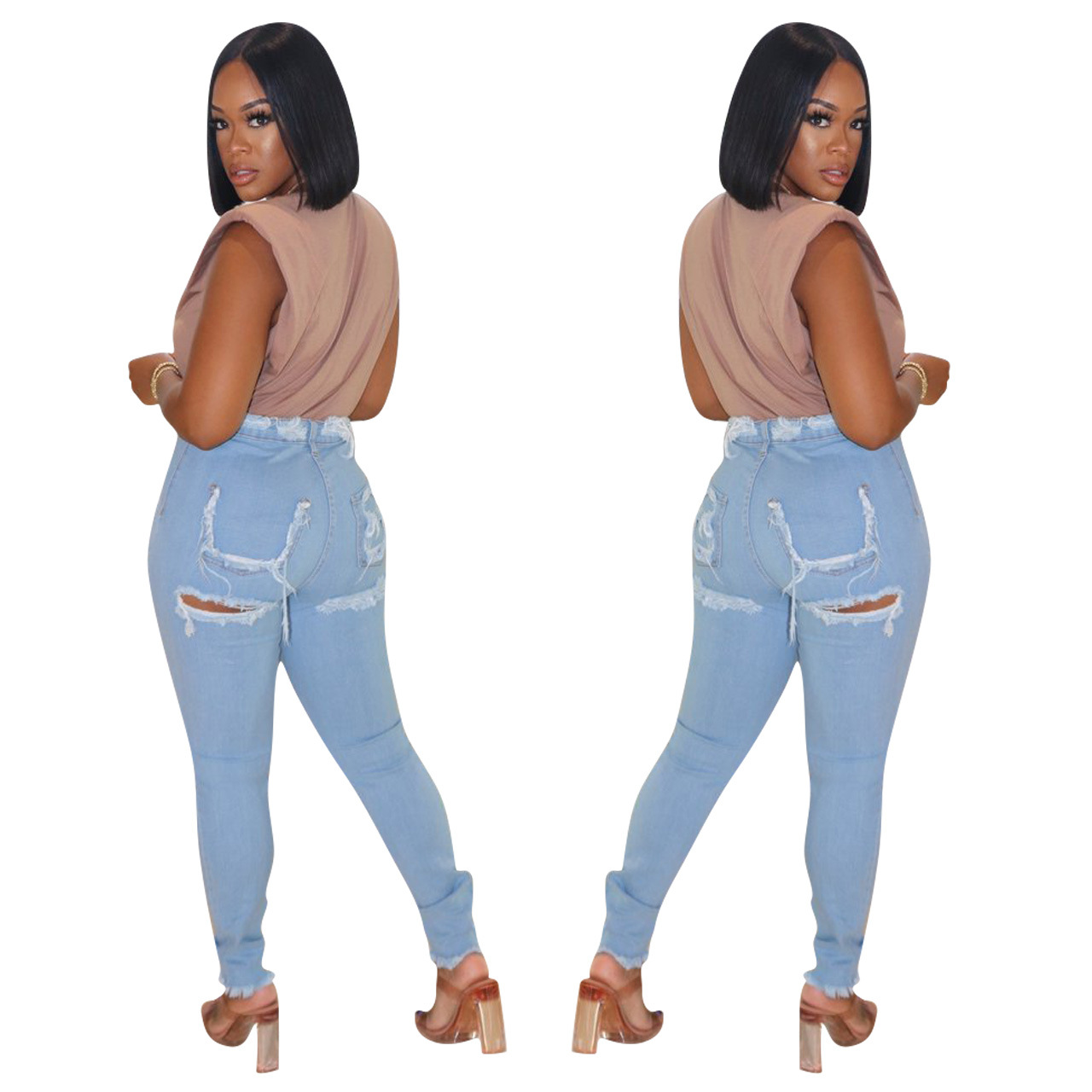 Casual fashion washed torn jeans