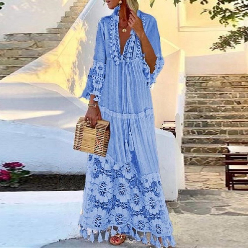 Bohemian Style Lace Tassel Beach Vacation Long Dress