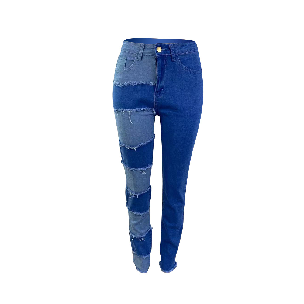 High elastic patch worn straight jeans