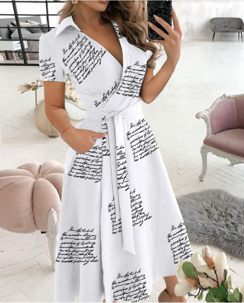 Fashionable Long Sleeved V-Neck Printed Dress