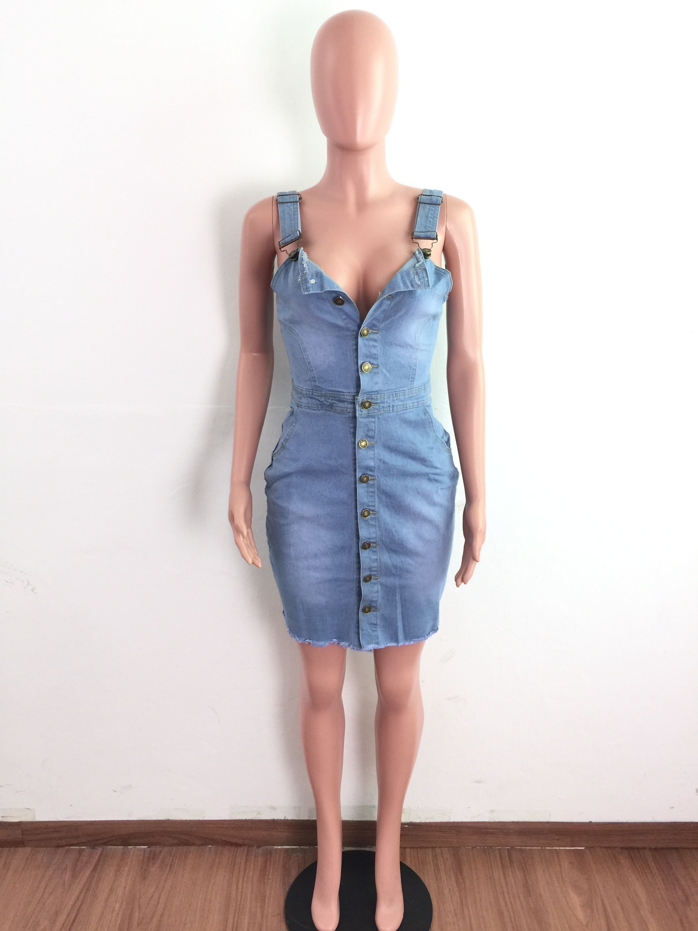 Sexy denim dress with halter