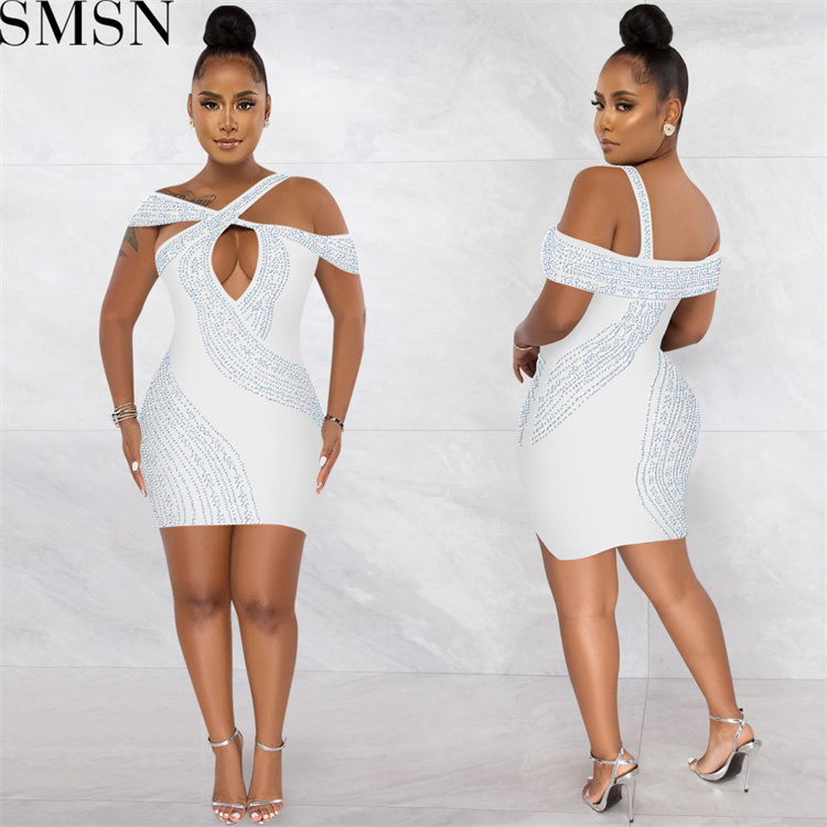 Prom Dresses 2022 fashion sexy nightclub hot rhinestone hollow midi dress