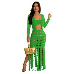 Square Neck Long Sleeved Hollow Out Sexy Nightclub Dress