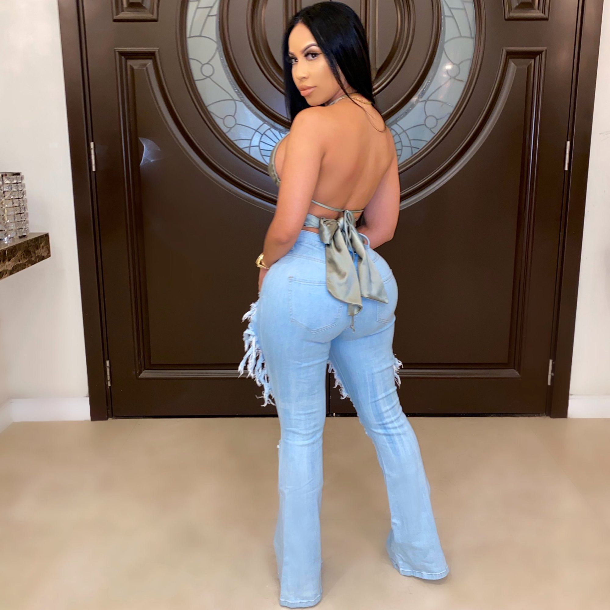 Fashion casual cut-out flared jeans