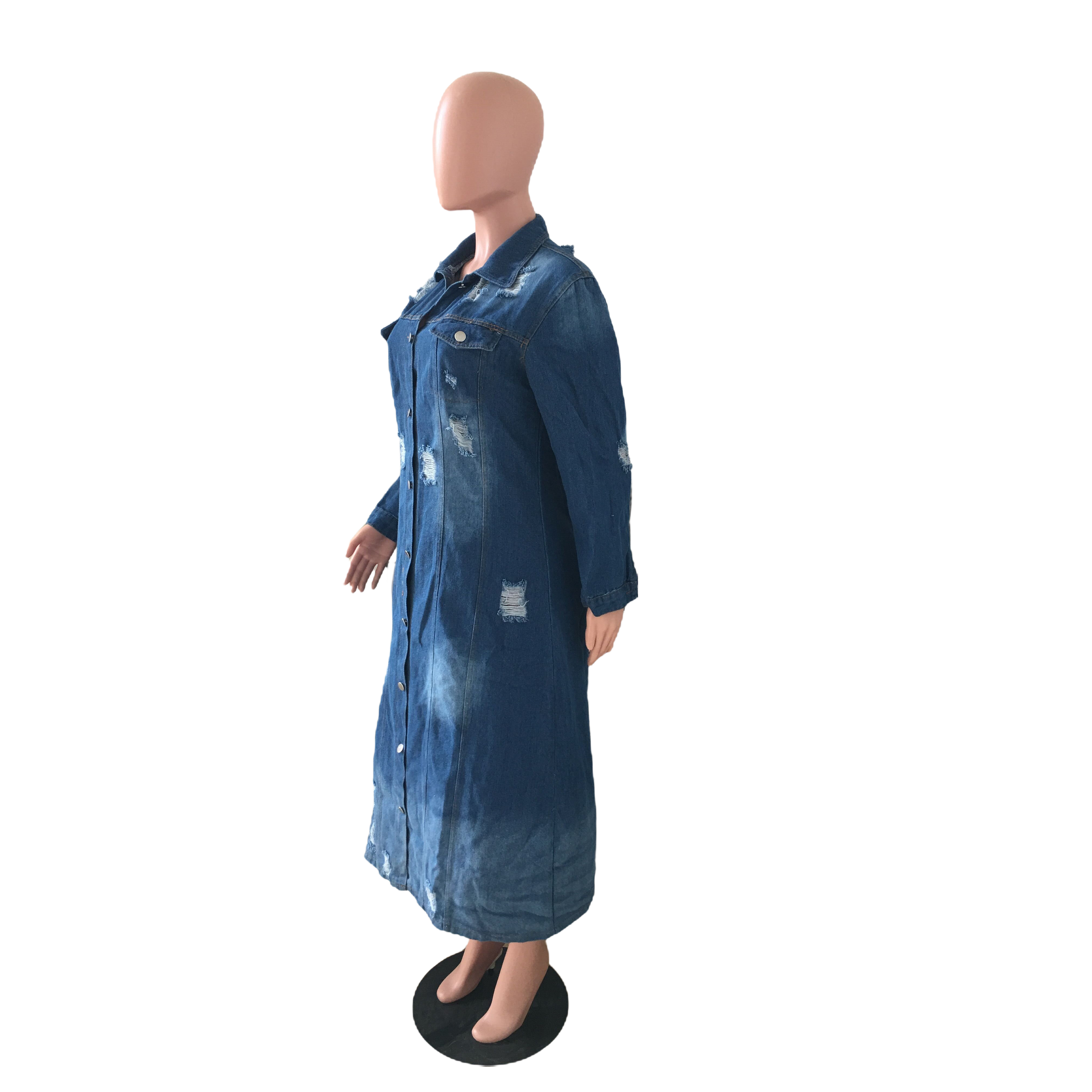 New denim long Cape hole dress
