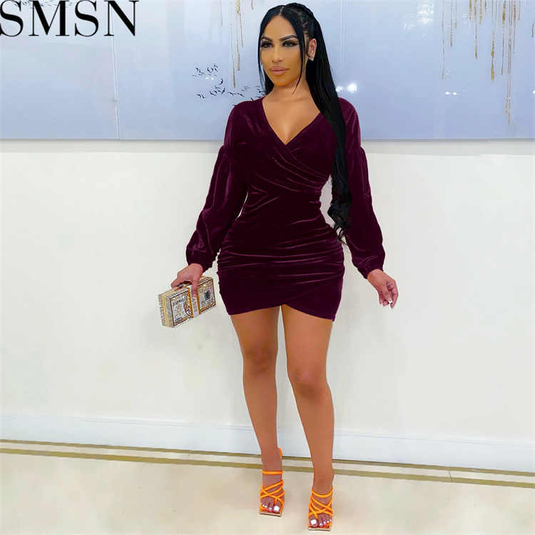 Plus Size Dress women fall clothes 2022 velvet dress sexy women cocktail dresses